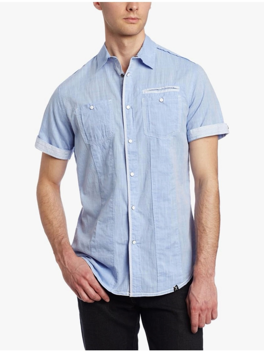 Marc Ecko Cut & Sew Gray Short Sleeve Snap Shirt - L - Picture 10 of 10